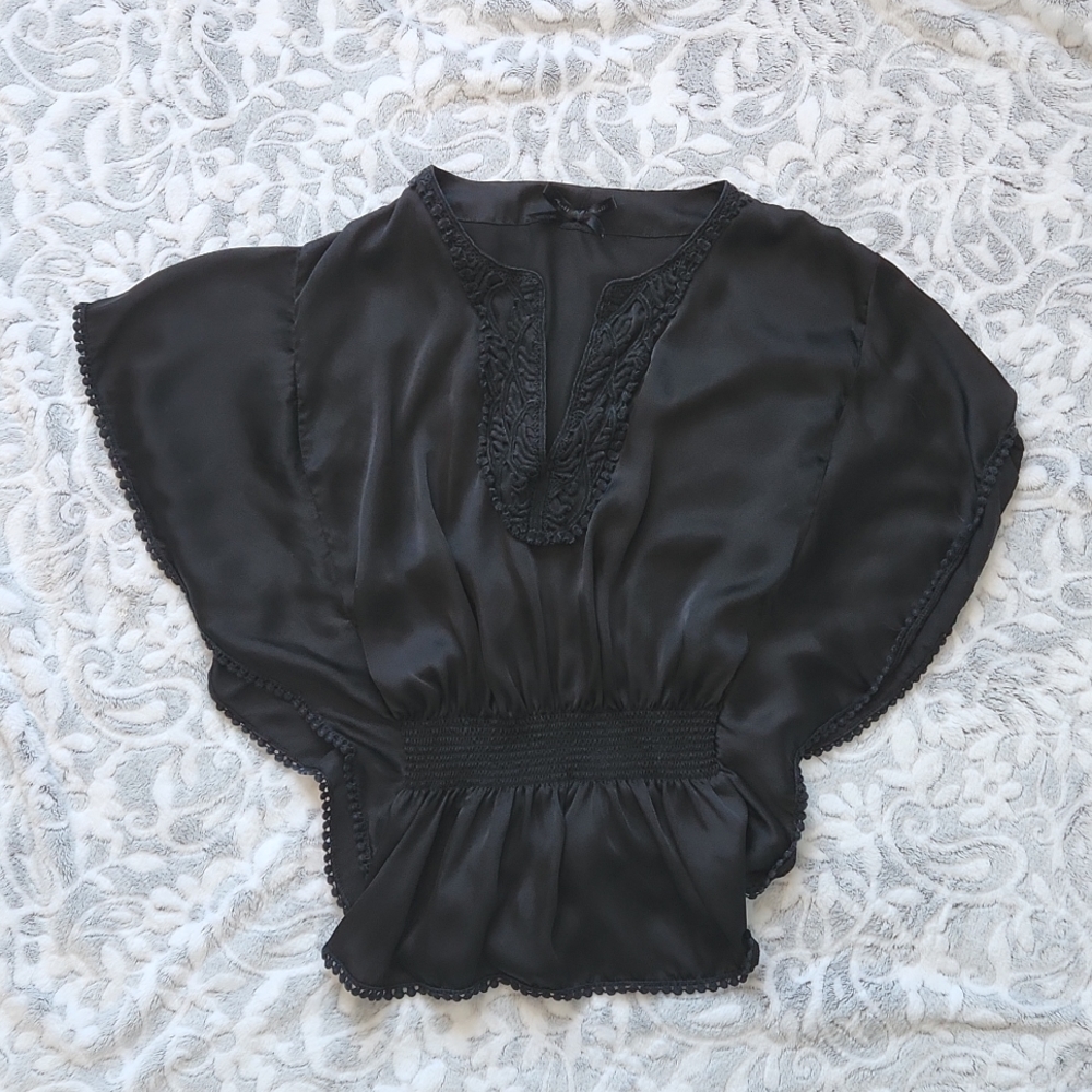 Silky cinched black dress top